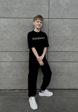 Футболка дитяча oversize "ВИШИВАНКА" чорна